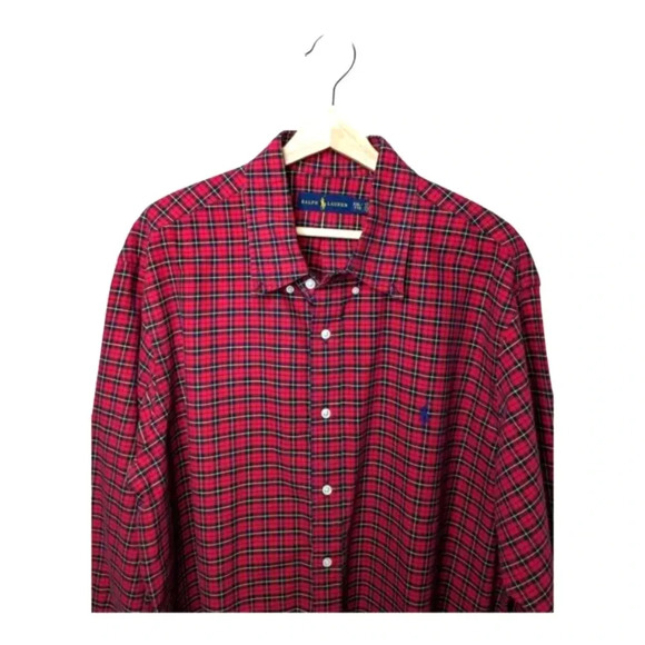 Ralph Lauren Red Plaid Mens Long Sleeve Button Down Shirt 100% Cotton Size XXL - Picture 3 of 13